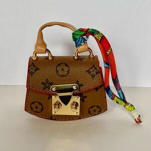 Brown Mini Handbag with Colorful Scarf